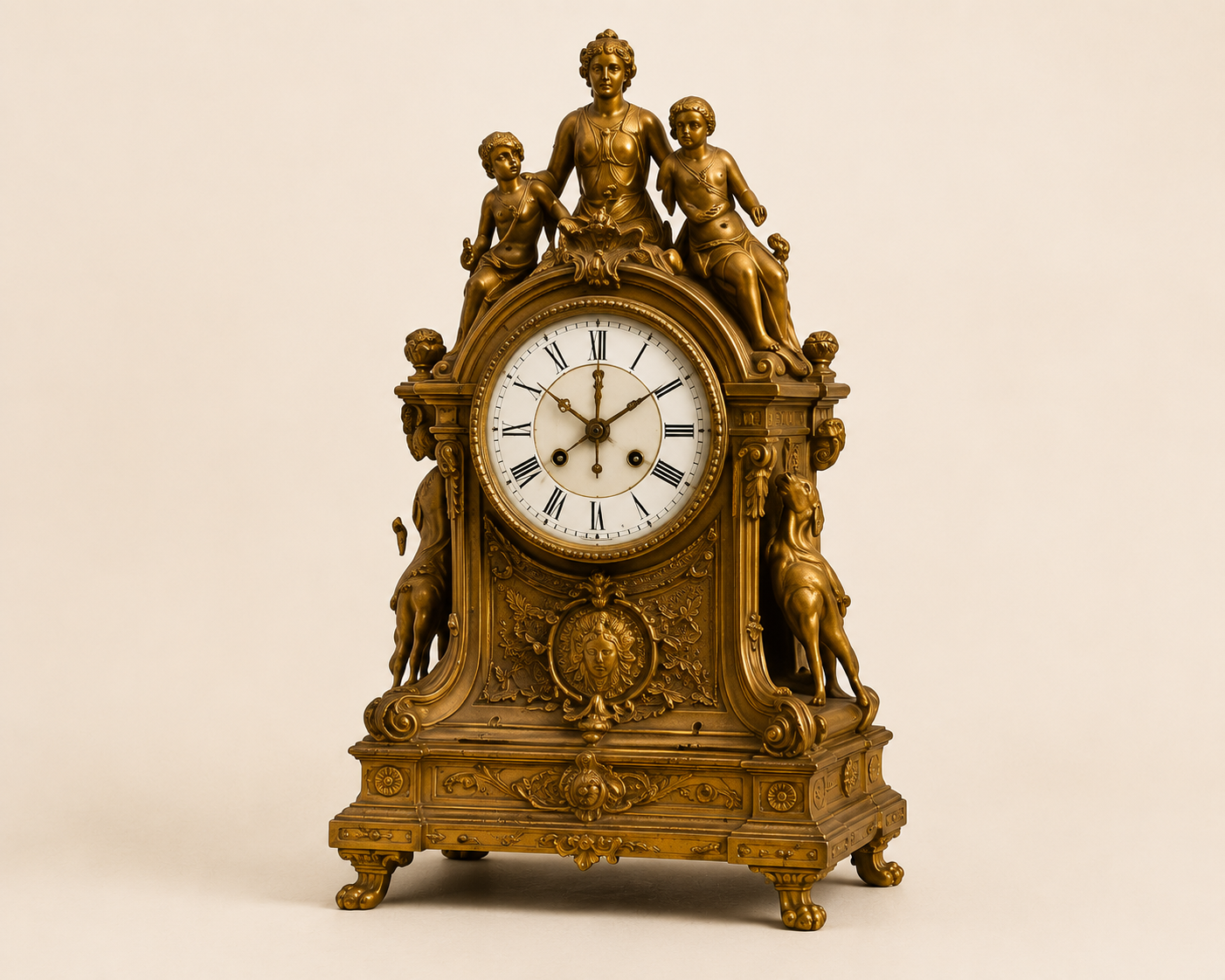 French Empire Mantel Clock Gilt Bronze • Early 19th Century • Inspired by Neoclassical French Design