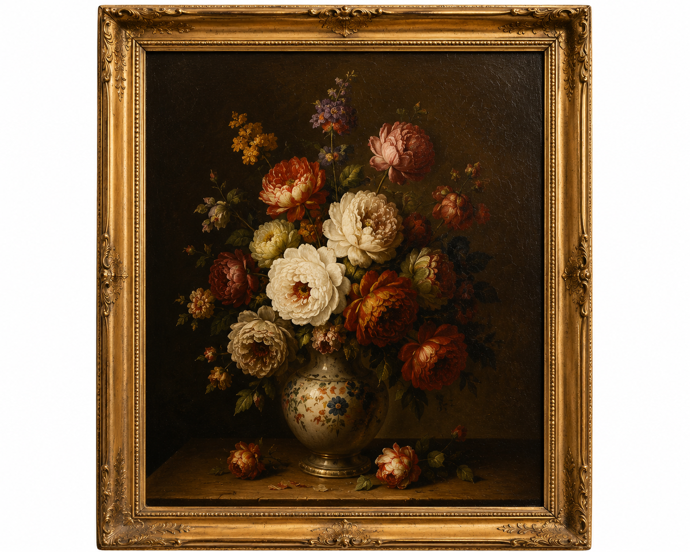 Floral Harmony Oil on Canvas • European Still-Life Tradition • 18th Century Inspired